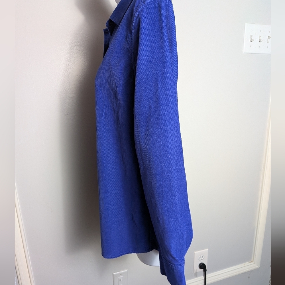 Lands’ End Blue Corduroy Shirt Preppy Casual Button Down Fall Minimalist Blouse - Picture 9 of 16